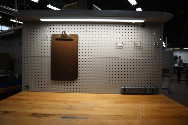 Portable Work Bench with Maple Top, Upper Shelf, Drawer, Work light- Auction Item