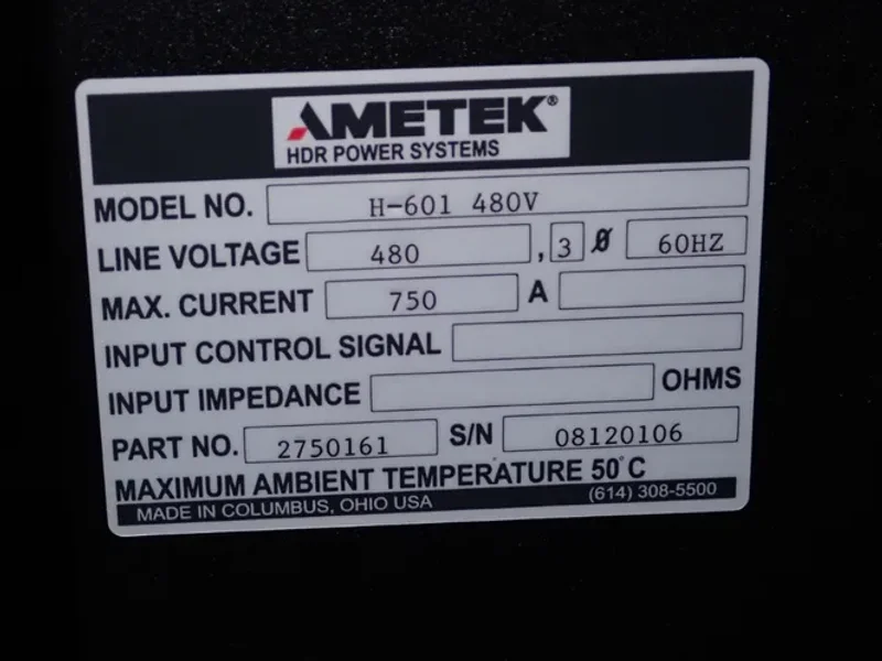 AMETEK 750 AMP PLASMA CUTTER POWER SUPPLY  -  H-601 480 V