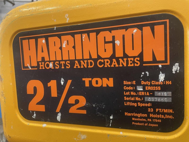 2-1/2 TON X 70&#039; LIFT HARRINGTON ELECTRIC CHAIN HOIST: STOCK #77007