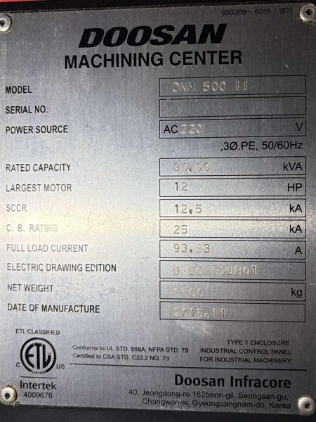 Doosan DNM-500II CNC Vertical Machining Center – TSC Mill