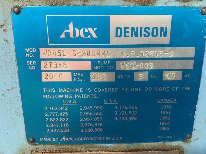 DENISON 4 TON MULTIPRESS   -  WR45L 0-309SS1  S.0.  92633-D
