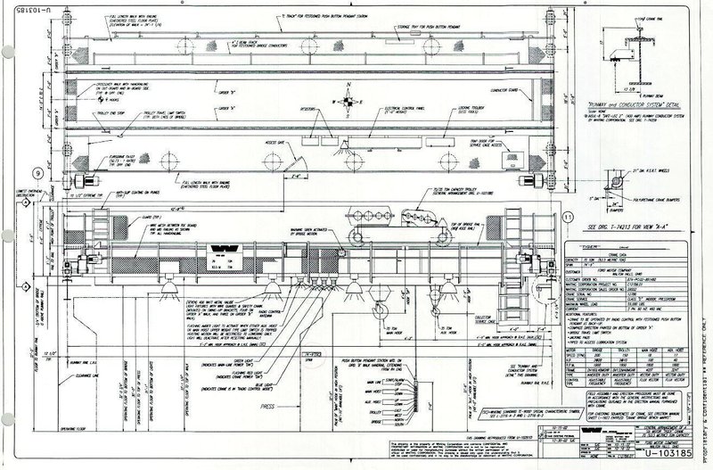 70 TON X 74'9" WHITING 8 WHEEL OVERHEAD BRIDGE CRANE WITH 35 TON AUXILIARY: STOCK 13211