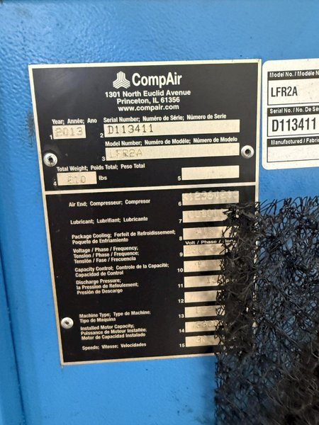 20 HP COMPAIR MODEL #LFR2A ROTARY SCREW AIR COMPRESSOR WITH DRYER: YOBRO #25816