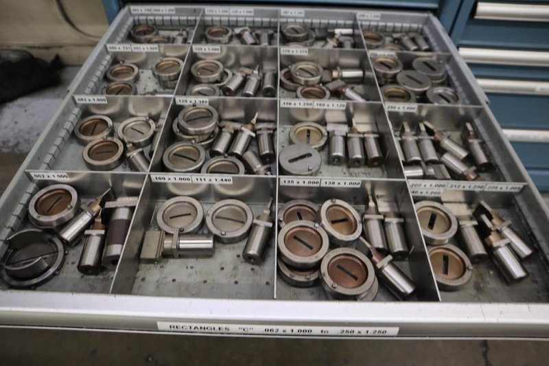 112 and Marathon 112, Turret Punch Tooling, (2) Lista Cabinets with Maple Top Loaded with Tooling- Auction Item