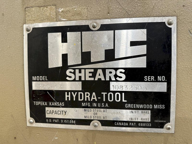 6' X 1/4" HTC (HYDRA-TOOL) MODEL #250-6A HYDRAULIC SHEAR: STOCK #19530