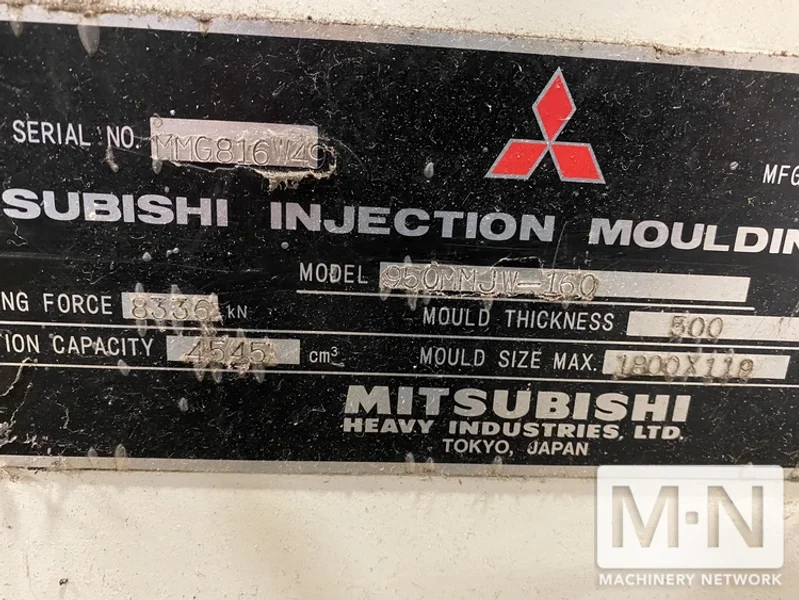 937 TON 155 OZ MITSUBISH MODEL 950MMJW-160 INJECTION MOLDING MACHINE MFG 2000