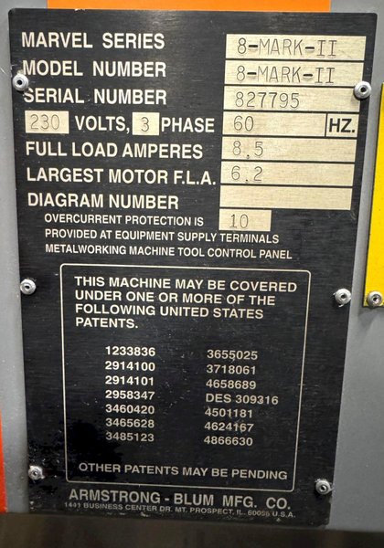 18&quot; x 22&quot; Marvel Series 8 Mark II Tilt Frame Vertical Band Saw , 1&quot; Blade, 2 HP, Reconditioned