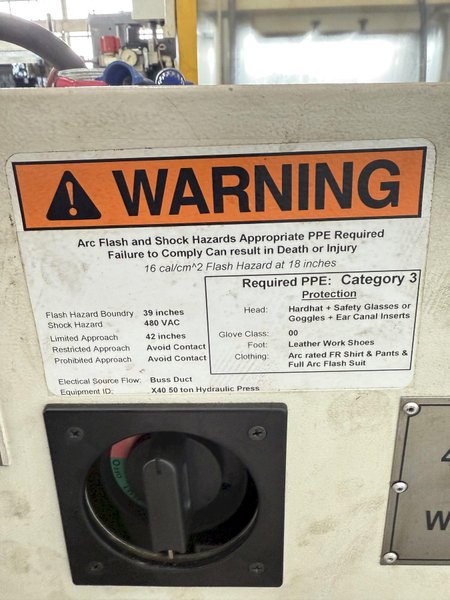 50 TON BP POWER ENGINEEERING FOUR POST HYDRAULIC PRESS (2014). STOCK # 0130425.