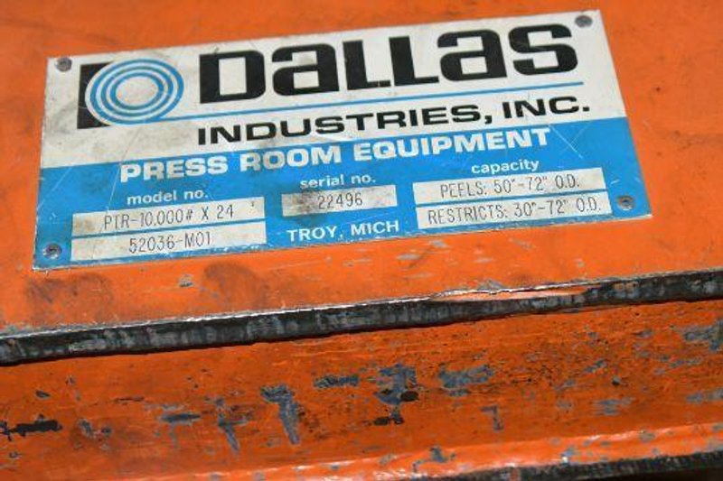 10,000 lbs. x 24&quot; Dallas Motorized Coil Reel with Car and Peeler, Threader and Hold Down Station, Year 1995