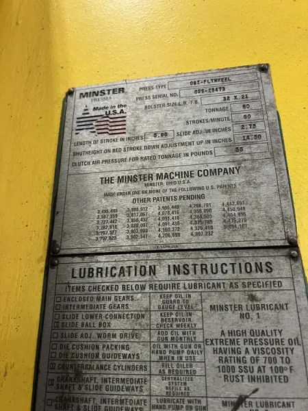 MINSTER 60 TON OBI PRESS, STOCK# 14290J