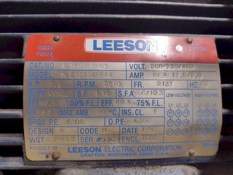 7.5 HP LEESON MOTOR  WIGH BLOWER: STOCK #19059
