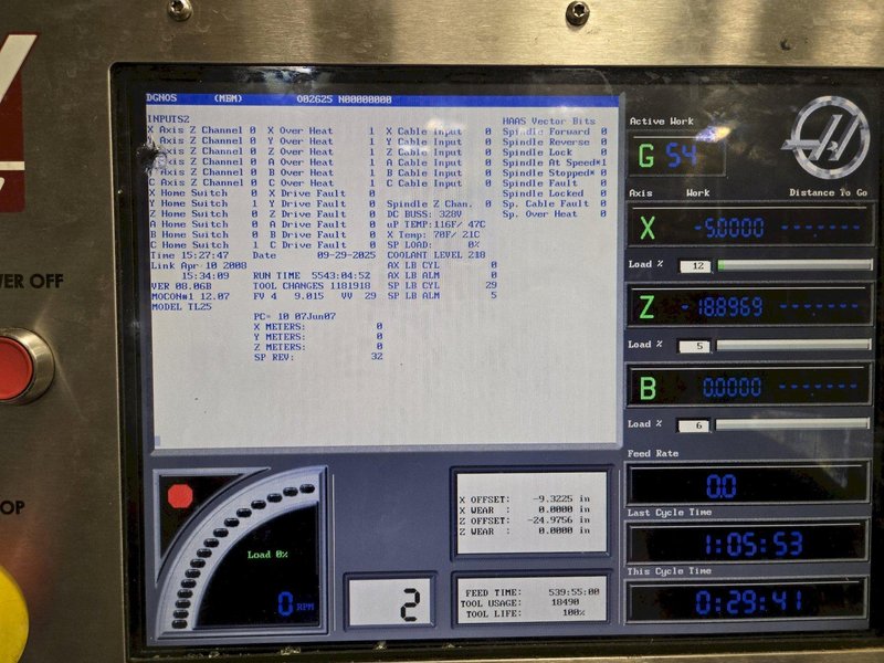 Haas TL-25 CNC Lathe, 2008 – Live Tooling, Sub Spindle, Servo Bar 300 Feeder