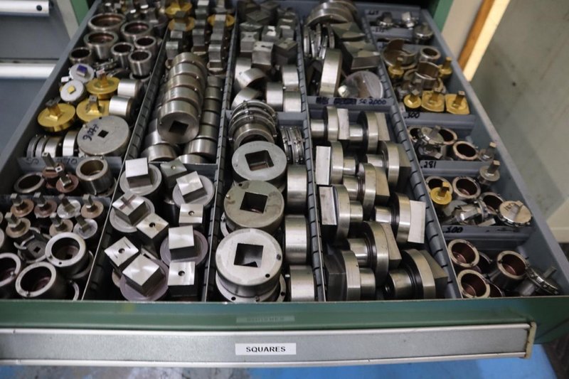 114 Style Turret Punch Tooling in Stanley Vidmar 9 Drawer cabinet- Auction Item