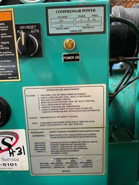 40 HP SULLIVAN PALATED DG-40 INDUSTRIAL AIR COMPRESSOR