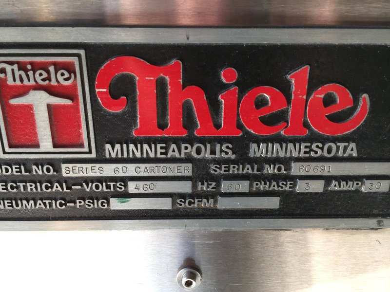 Thiele 60 Series Cartoner with Hot Glue and Automatic Barrel Cam loader