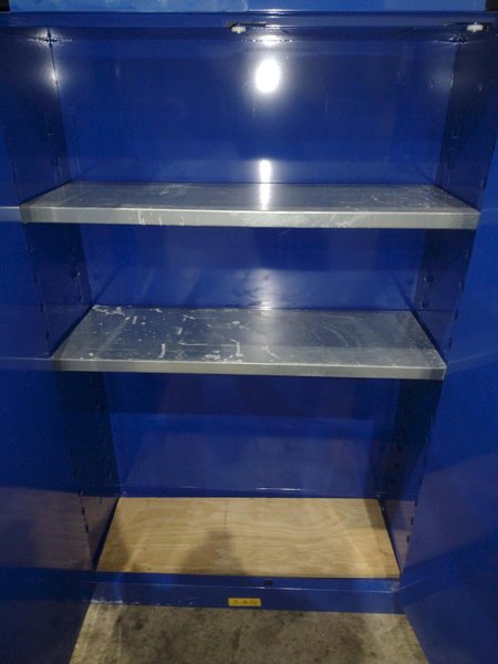 2 DOOR JUSTRITE HAZARDOUS MATERIALS STORAGE CABINET, 43” X 18” X 65” HIGH: YOBRO #24503