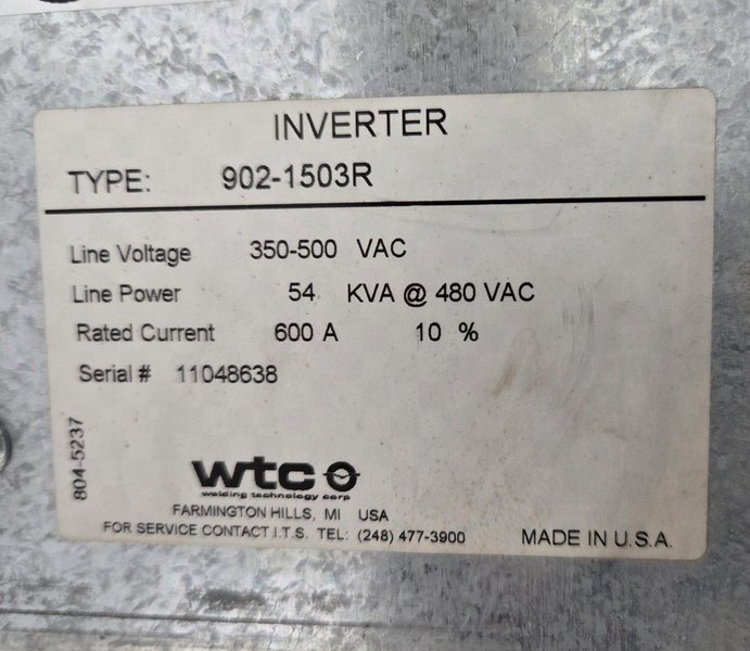 WTC 902-1503R WELDING CONTROL INVERTER USED