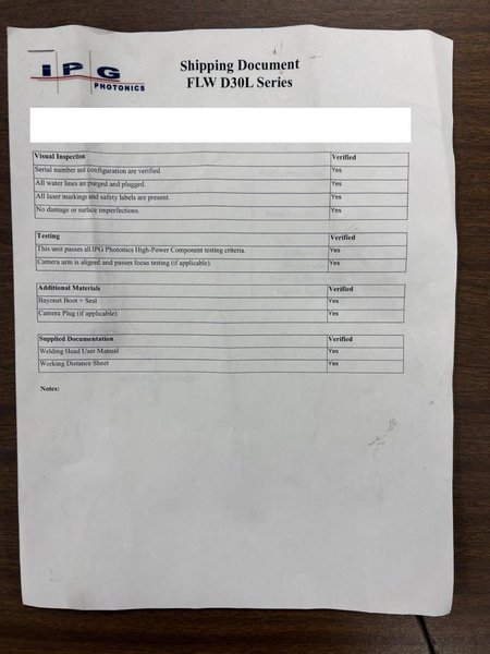 IPG SYS-MA-QW533SA00NCM2 Multi-Axis Fiber Laser Welding System, 2016