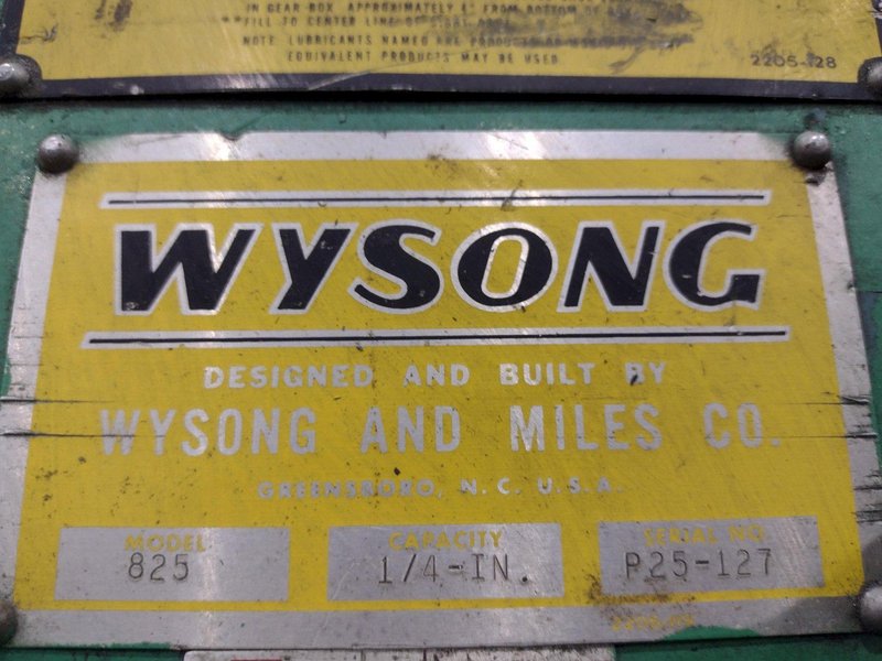 8&#039; X 1/4&quot; WYSONG MODEL #825 MECHANICAL POWER SQUARING SHEAR: STOCK #23635