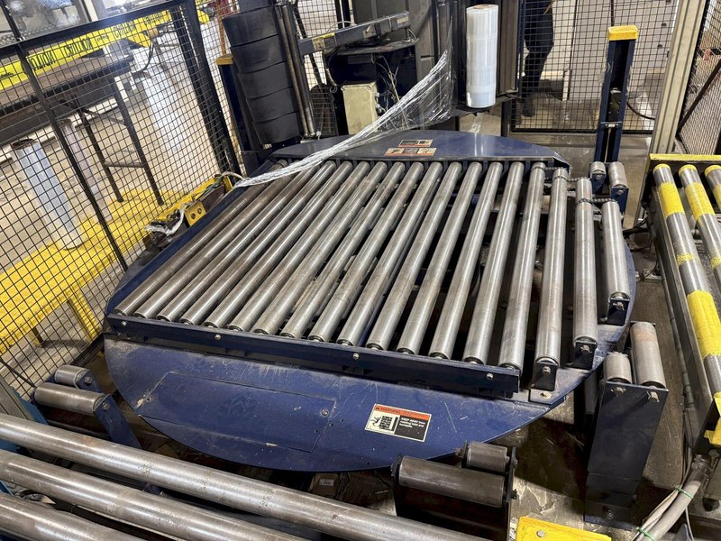50" x 48" x 92" HIGH LANTECH QL AUTOMATIC SHRINK WRAPPER WITH IN-FEED &amp; OUT-FEED CONEYOR. STOCK # 0980426