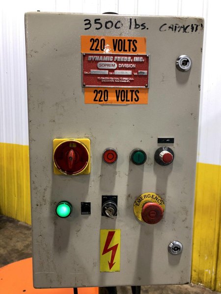 3,500 LB X 40" DYNAMIC FEEDS MODEL #PH-1000 MOTORIZED PALLET TYPE HORIZONTAL COIL REEL DECOILER: STOCK #17300
