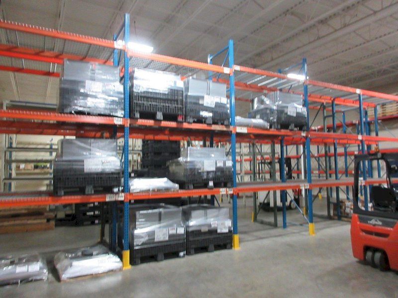 Pallet Racking Back to Back, Tear Drop Style (12) 14'x42" Uprights, (30) 8' Shelves with Wire Decking, *No Contents*- Auction Item