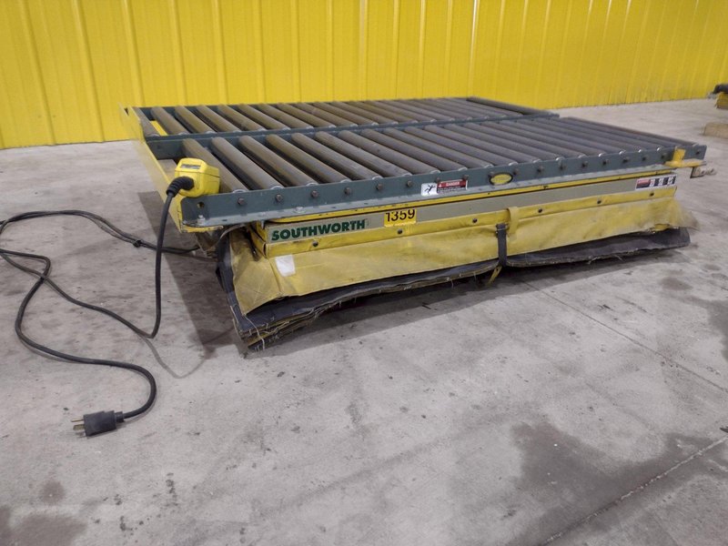 60" X 48" X 3500 LB SOUTHWORTH MODEL #LS4-36 DOUBLE ROLLER TOP LIFT TABLE, 110V SINGLE PHASE: STOCK #20928