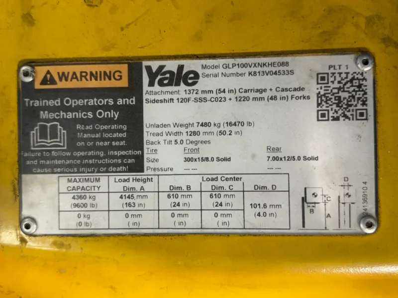 Yale 9600 Lbs Propane Forklift - Glp100vxnkhe088