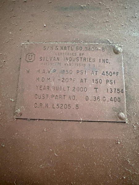 SILVAN INDUSTRIES AIR RECIEIVER TANK. STOCK #0432126