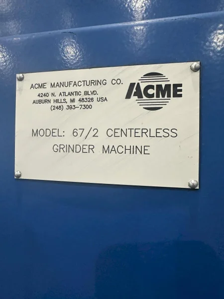 3" OD ACME MODEL #67/2 CENTERLESS TUBE &amp; BAR 2 HEAD BELT GRINDER