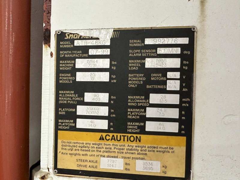 46' REACH SNORKELIFT MODEL #ATB-46KG ARTICULATING MAN-LIFT: STOCK #21729