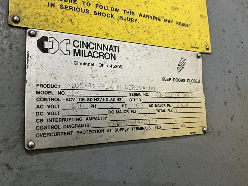 #2 CINCINNATI MILACRON MODEL #205-12-PLAIN-CINOVA-80 HORIZONTAL MILL: YOBRO #25928