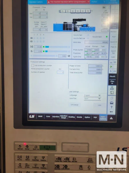 550 TON 62.9 OZ LS MTRON MODEL ONE 550i30 SERVO HYDRAULIC INJECTION MOLDING MACHINE MFG 2022 (2) AVAILABLE LOW HOURS