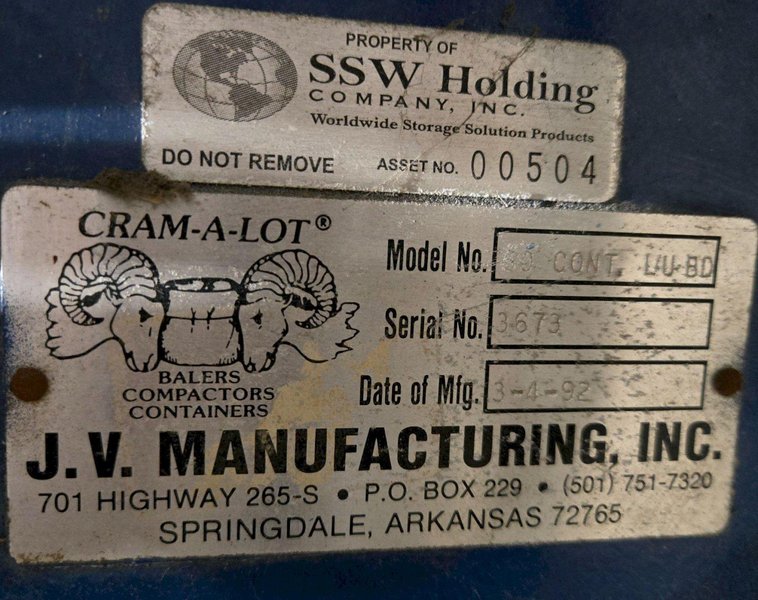 CRAM-A-LOT 60DBLU VERTICAL CARDBOARD BALER USED