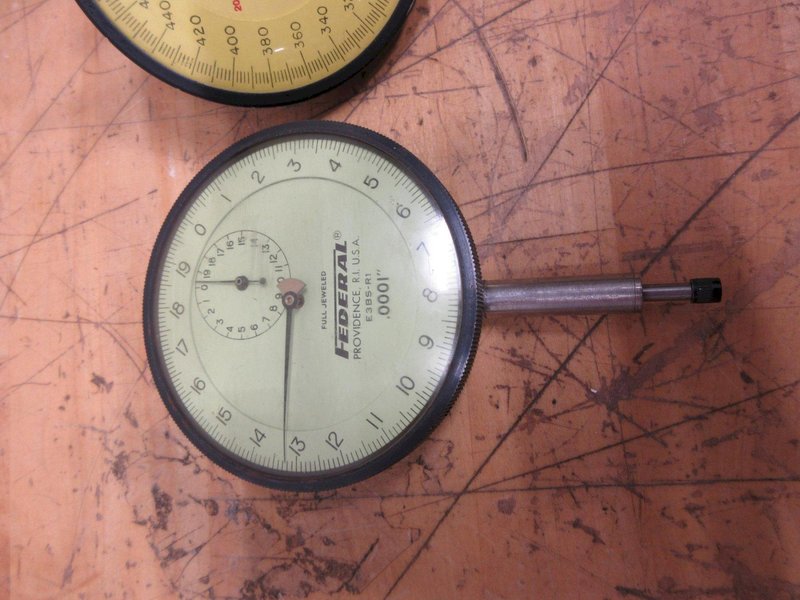 Dial Travel Indicators (3pcs) , (1) Federal 3" Face 1/2" Travel .0001" Res, (1) Brown &amp; Sharpe 3" Face 1" Travel .002mm Res, (1) Federal 1" Face .0005" Res .09" Travel- Auction Item