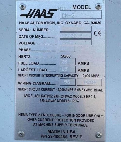 Haas DM-2 5 Axis CNC Vertical Machining Center – 2018