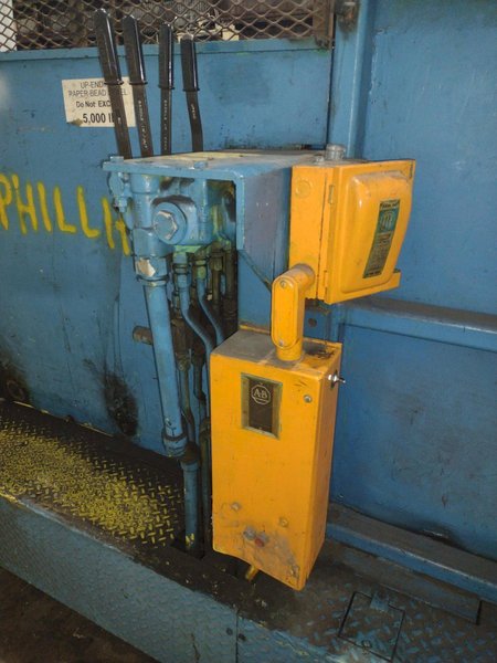 20,000 LBS BRANER HYDRAULIC COIL UPENDER WITH POWER FEED CONVEYOR: YOBRO #25238