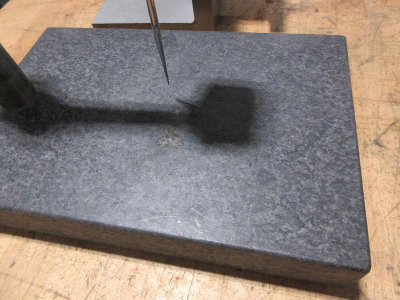 Granite Height Stand with Starrett Digital 1" Travel Indicator *Does Turn On* , Angle Plate 6"x6"x6" with Small Vise Mounted- Auction Item