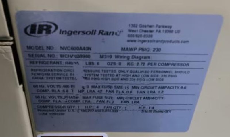 100 HP INGERSOLL-RAND MODEL RS75i-A125 ROTARY SCREW AIR COMPRESSOR W/ AIR DRYER: YOBRO #25976