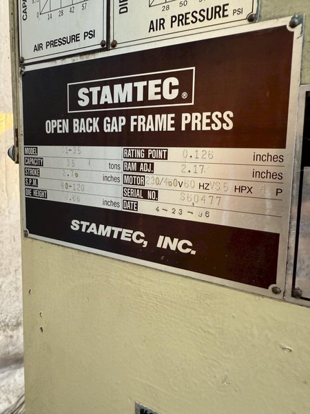 35 TON STAMTEC G1-35 GAP FRAME PRESS. STOCK # 0669425