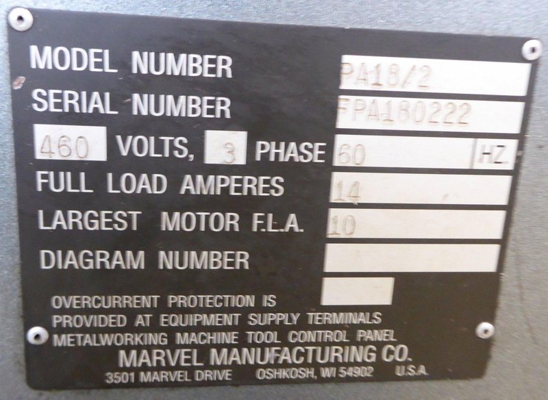 14" x 18" Spartan/Marvel Horizontal Band Saw PA18/2, 18" Rounds, Auto Feed, 1-1/2" Blade, 7.5 HP, Nice