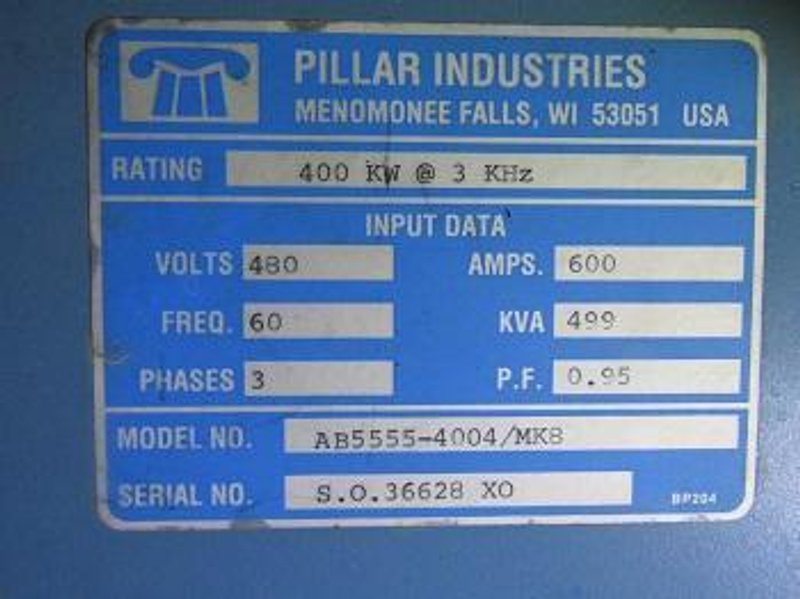 400KW Pillar Industries MK8 Induction Heating Power Supply
