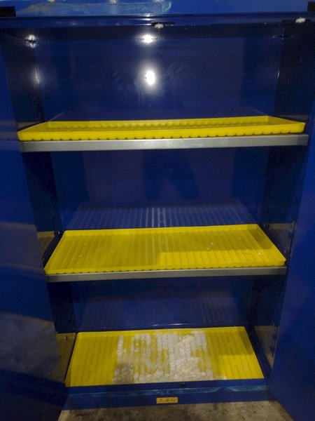 2 DOOR JUSTRITE HAZARDOUS MATERIALS STORAGE CABINET, 43” X 18” X 65” HIGH: YOBRO #24504