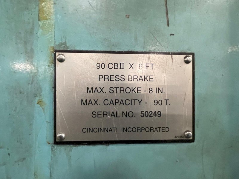 90 TON X 8' CINCINNATI HYDRAULIC PRESS BRAKE: STOCK #76649