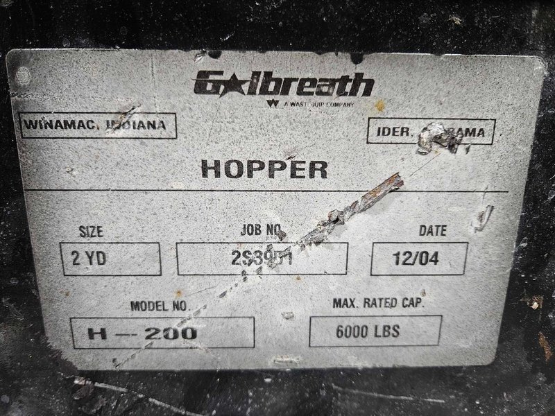 2 CU YARD GOLBREATH MODEL #H200 SELF DUMPING HOPPER: STOCK #20298