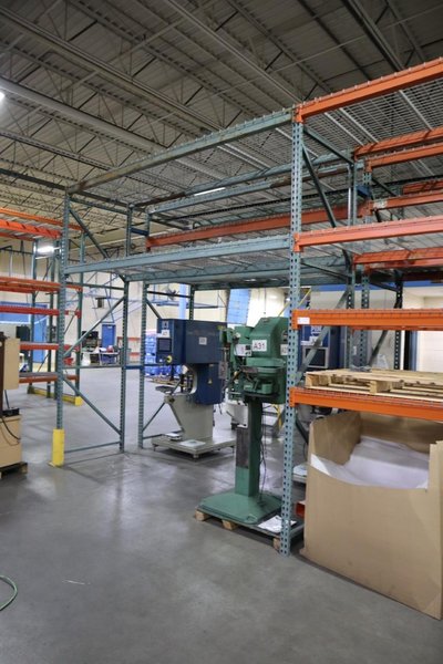 Pallet Racking (2) Back-to-Back Bays: (6) 12'H x 42" Uprights, Teardrop Style, (7) 9' Shelves, (4) 134" Shelves, Wire Decking - NO CONTENTS- Auction Item