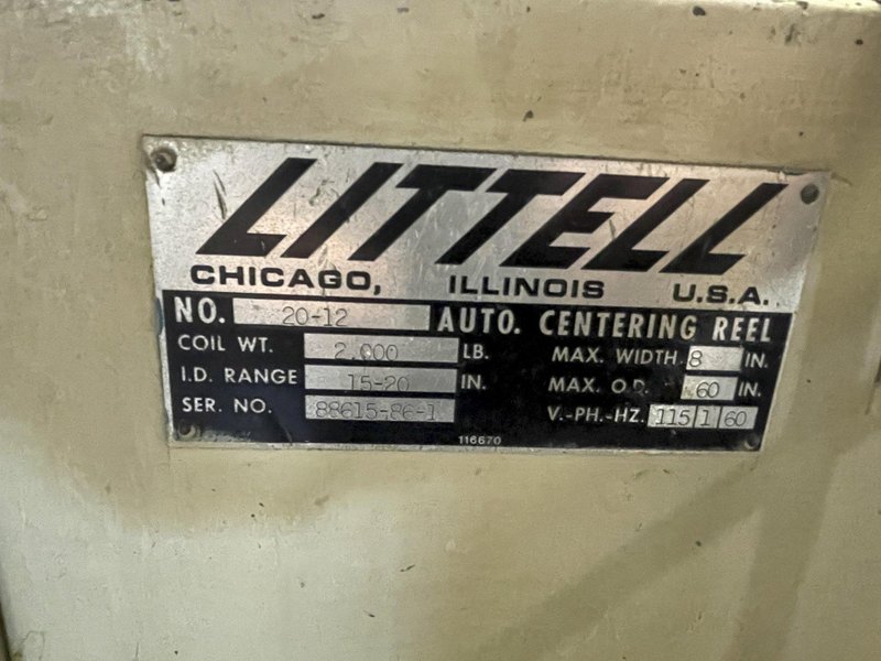 2,000 lbs. x 12&quot; Wide Littell Coil Reel and Powered Straightener For Sale
