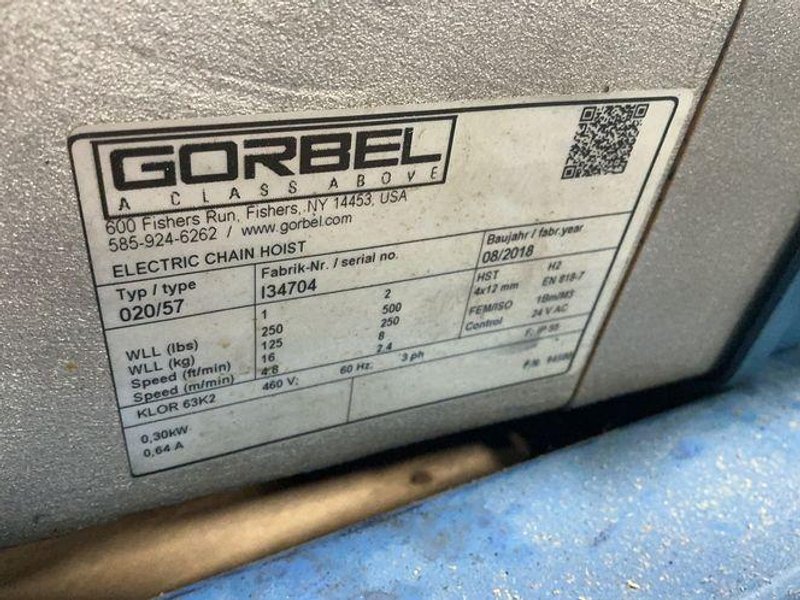 GORBEL 1/8 TON JIB CRANE W/ HOIST  -  020/57