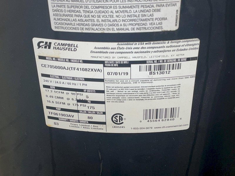 5 HP CAMPBELL HAUSFELD VERTICAL AIR COMPRESSOR: YOBRO #24395