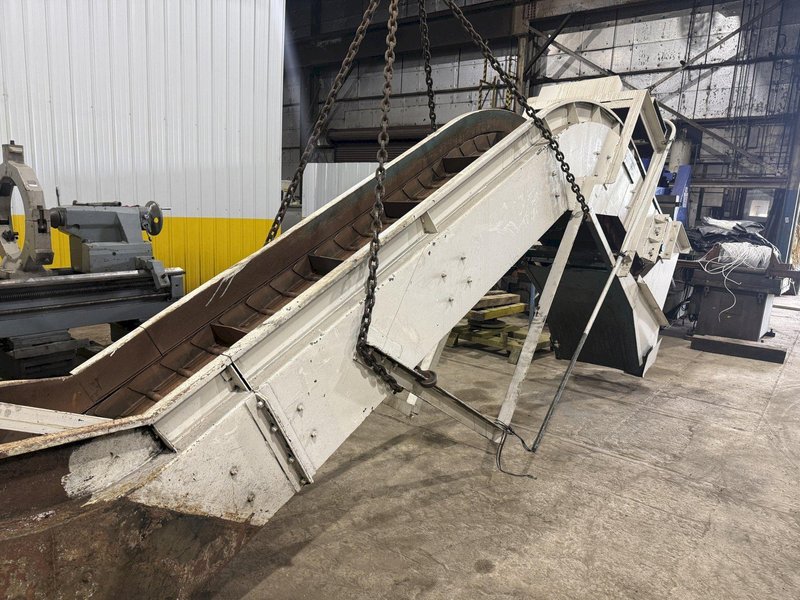 20' LONG X 22" WIDE MARFRAN POWERED METAL BELT INCLINED CHIP or PARTS CONVEYOR: YOBRO #25368
